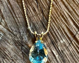 14KT GOLD Necklace with Aqua Marine Tear Drop Pendant