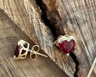14KT GOLD Necklace with Heart Shaped Ruby Pendant and Matching Earrings