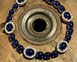 14KT White GOLD Bracelet with Natural Blue Sapphires and Diamonds