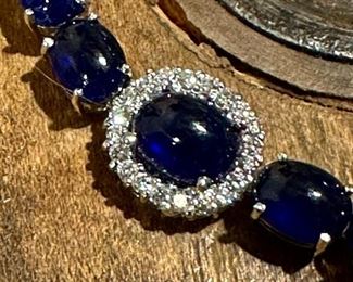 14KT White GOLD Bracelet with Natural Blue Sapphires and Diamonds
