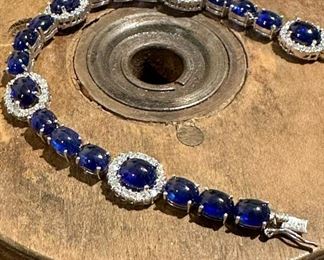 14KT White GOLD Bracelet with Natural Blue Sapphires and Diamonds