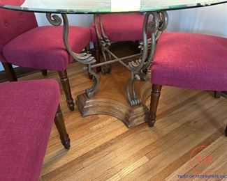 Contemporary Glass Topped Table Set with Wrought Iron Base