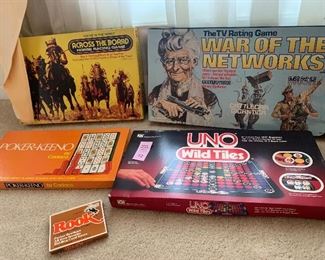 Board games War if the Networks, Pokerkeno, Uno Wild Tiles, Across the Board Horse Racing Game 