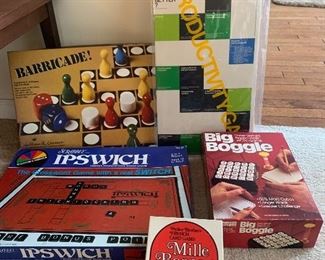 Vintage Games Mille Bornes, Big Boggle, Ipswich, Barricade, Productivity