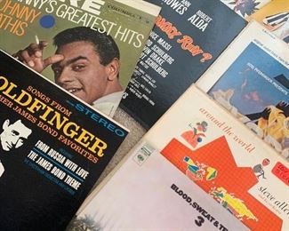 Vintage Vinyl LP Records Albums Mathis,
Blood, Sweat, Tears, Goldfinger, Steve Allen
