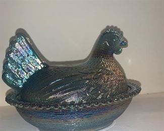 Indiana Glass Hen on Nest Carnival Glass