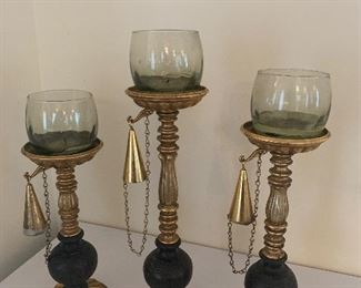 Brass and wood candlesticks mcm