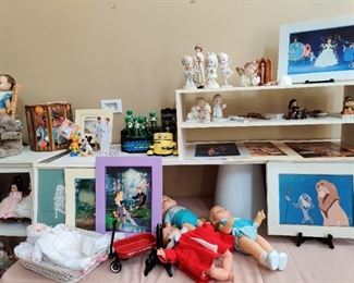Vintage Disney Lithos, Battery Operated toys, Precious Moments, Chatty Cathy Baby and brother 