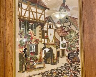 40” x 27” framed crewel embroidery 
