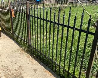 10 foot and 5.5 foot lengths of wrought iron fencing plus matching gates. Buyer must remove and haul. 