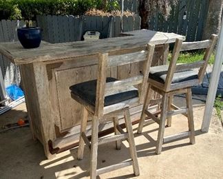Rustin wood bar with matching barstools 
