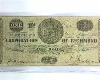 1861 Corp. of Richmond $1, Silver 8 Reales Coin