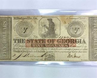 1862 Milledgeville, GA $5 Atlantic Rail Note, Nice