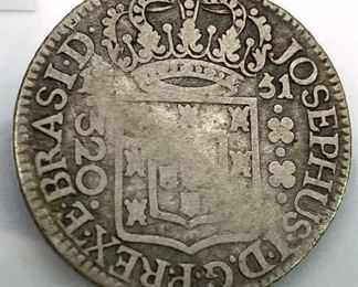 1751 Colonial Brazil Silver 320 Reis Coin, Large
