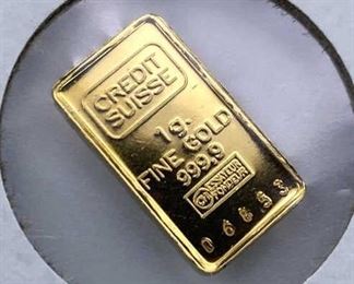 1g Gold Bar, Credit Suisse .999 Tested