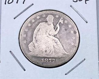 1877 Seated Liberty Silver Half Dollar, Good
