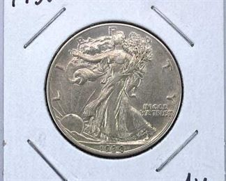 1938 Walking Liberty Silver Half Dollar, Nice AU