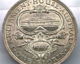 1927 Australia Silver 1 Florin, AU, Canberra