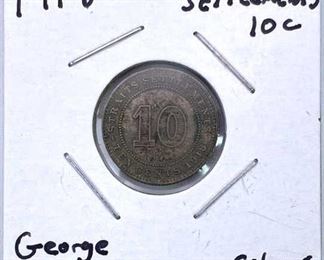 1918 Straits Settlements Silver 10 Cents George V