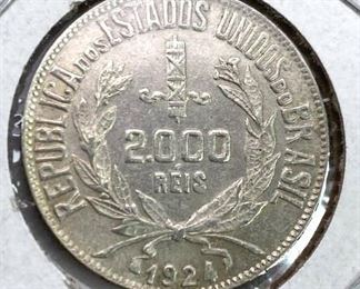 1924 Brazil Silver 2000 Reis, XF