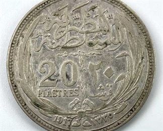 1917 Egypt Silver 20 Piastres, XF