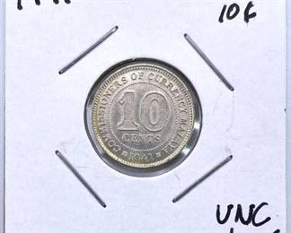 1941 Malaya Silver 10 Cents, Uncirculated