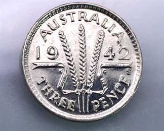 1942 Australia Silver 3 Pence, UNC