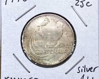 1943 Guatemala Silver 25 Centavos, AU