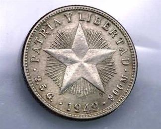 1949 Cuba Silver 10 Centavos, AU