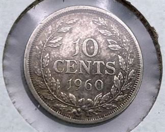 1960 Liberia Silver 10 Cents, XF