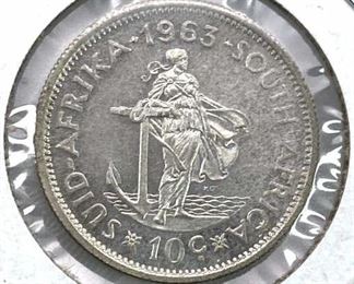 1963 South Africa Silver 10 Cents Proof, XF