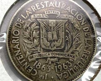 1963 Dominican Republic Silver 25 Centavos, F