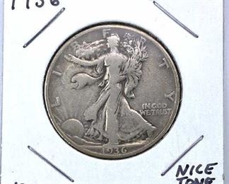 1936 Walking Liberty Silver Half Dollar, VG+
