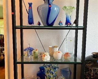 Glass shelves with an assortment of glassware