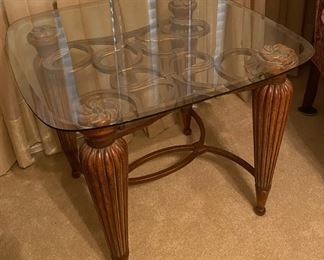 Glass Top Metal Scroll Work Base Side Table
