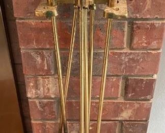 Mid Century Brass Horse Head Fireplace Accessories