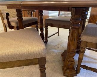 Universal Furniture Cane Back Chair Dining Table with Removable Glass Top