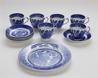 Vintage Blue And White Wedgwood Tea Cups And Saucers