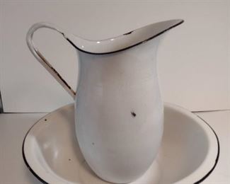 ENAMEL WASH BOWL AND PITCHER