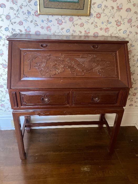 Chinese Rosewood Slant lid drop front desk 