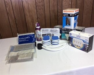 Household Supplies
(1) electric buffer with (2) pads - needs to charge, but believed to be working; a box of furniture sliders; (4) indoor flood light bulbs, 75 watts; (3) 100 watt replacement LED bulbs; (1) can of 3M Dust Remover spray; and pack of (6) grease filters.