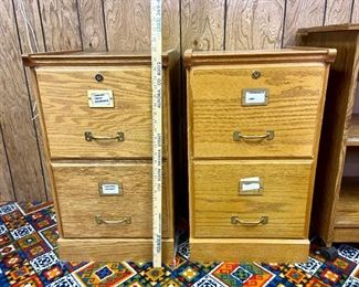 Office Cart, Wood Filing Cabinets & Wood Chair
(2) wood filing cabinets, H27 1/2" x W16" x D16 1/2"; Office cart on wheels, H30" x W23 1/2" x D15 1/2"; Wood chair with green vinyl seat and ladder back, H37" x W14 1/2" x D15.