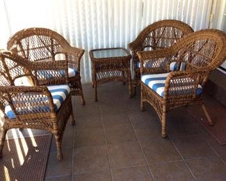 Wicker Outdoor Set
Lovely wicker set of (4) chairs and a table with glass top. In excellent shape. Table - H22" x W20" x D20", Chairs - H36" x W30" x D25".