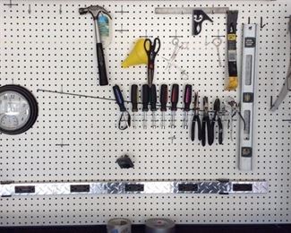 Hand Tool Variety
Various pliers, socket river handles, level, hammer and nails and accessories. Must remove case from wall.
