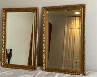 (2) Gold Framed Mirrors
(2) Gold Framed Mirrors. H 33" x W 22". Identical. Gallery Framing - Model "Small Dahlia".