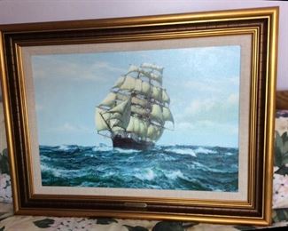 Racing Home The Cutty Sark" Montague Dawson Ca. 1900
"Racing Home The Cutty Sark" Montague Dawson Ca. 1900. Appears to be a reproduction. H 25" x W 32" x 2 "