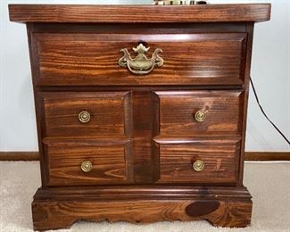 "Lea The Bedroom People" Dresser with Mirror, Chest of Drawers, and Nightstand
"Lea The Bedroom People" Dresser with attached mirror, Mirror H 39" x W 50 1/2" x D 5", Dresser is H 31" x W 60" x D 18", Various scratches on top of dresser; antique-style brass hardware, (11) Drawers; Chest of drawers H 47" x W 35" x D 18", (5) Drawers, Various scratches on top; Nightstand H 23" x W 23" x D 15", antique-style brass hardware, (2) Drawers.