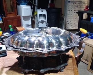 Silverplate chaffing dish bakelite handles