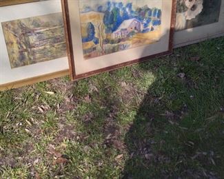 Various signed watercolors with age