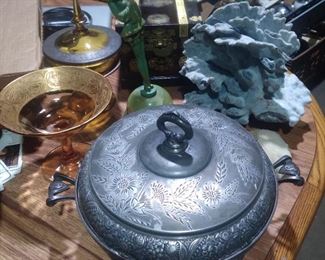 Lots of antique silverplate trays tureens candle Abram etc